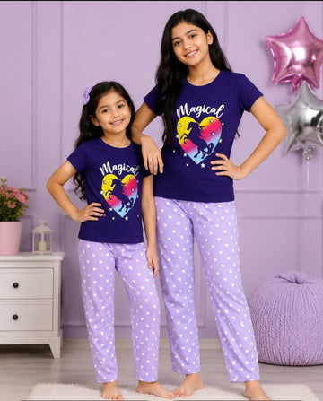 Violet print Pyjamas Set Age 5-14 yrs