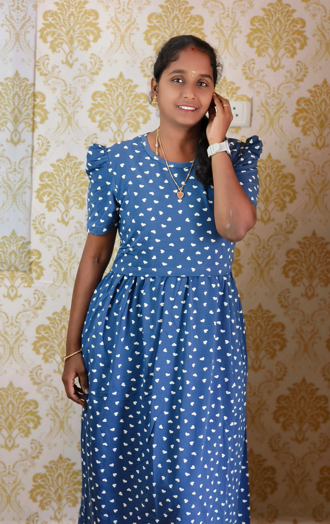 Water Blue heart print Zipless feeding maxi