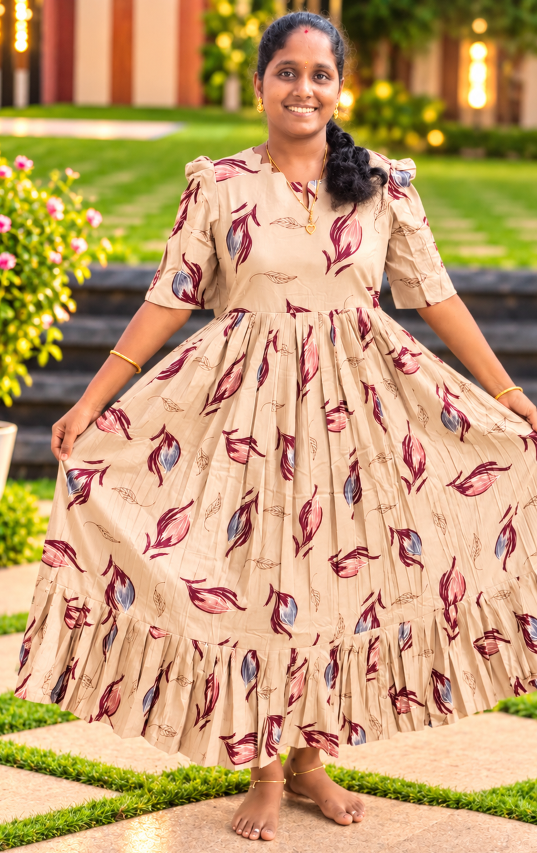 Cream flower print non feeding maxi