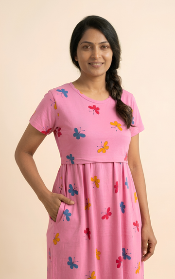 Baby pink print Zipless feedingmaxi