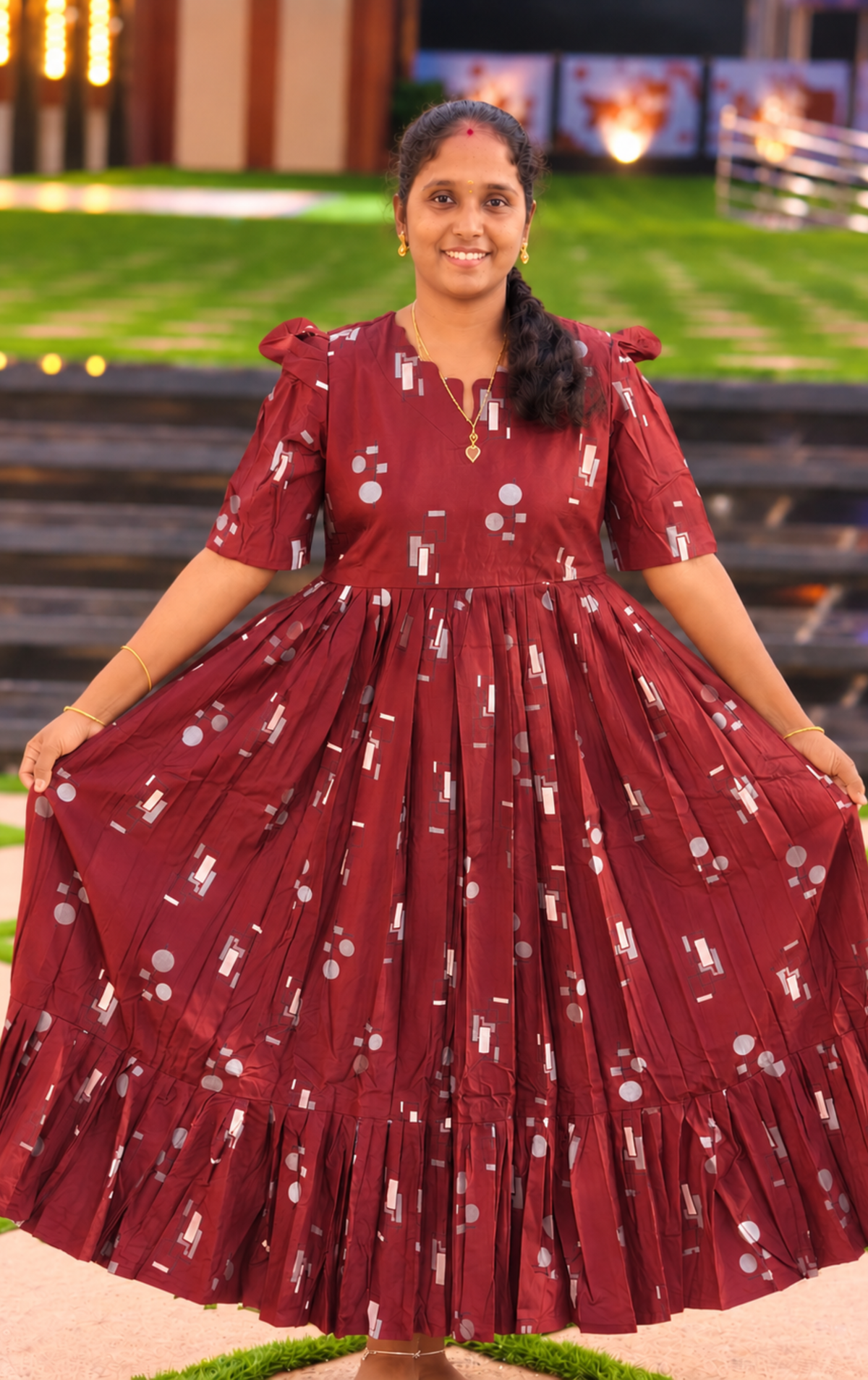 Brick colour Box print non feeding maxi