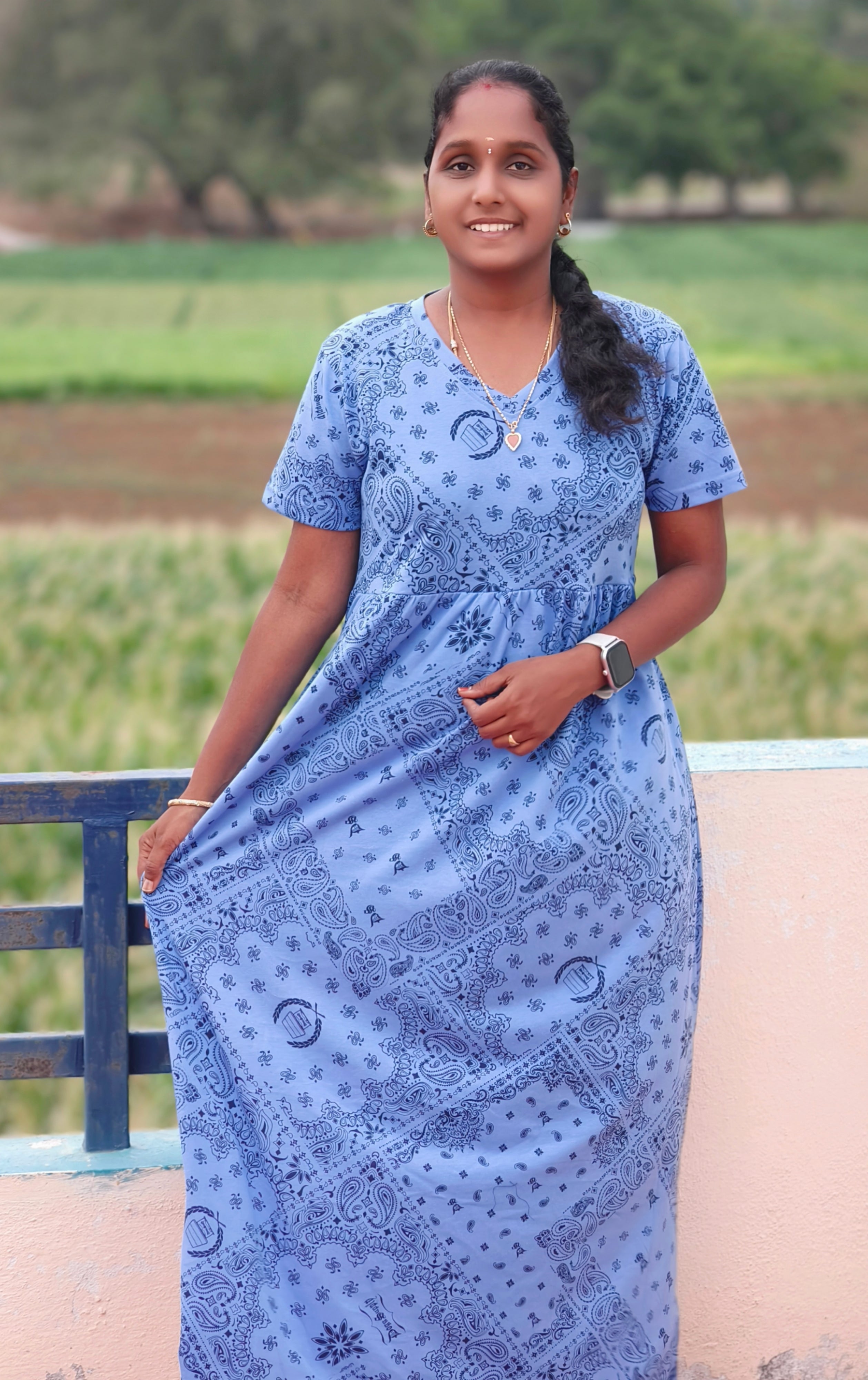 Water blue V neck Non feeding maxi