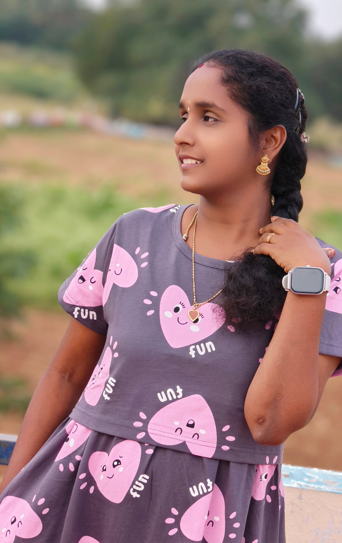 Grey with heart print normal' Sleeve Zipless feeding maxi