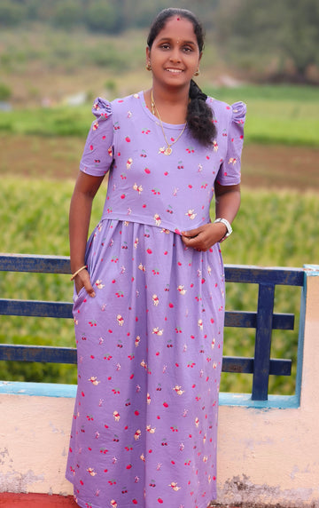 Lavender 🪻 cartoon print Zipless feeding maxi