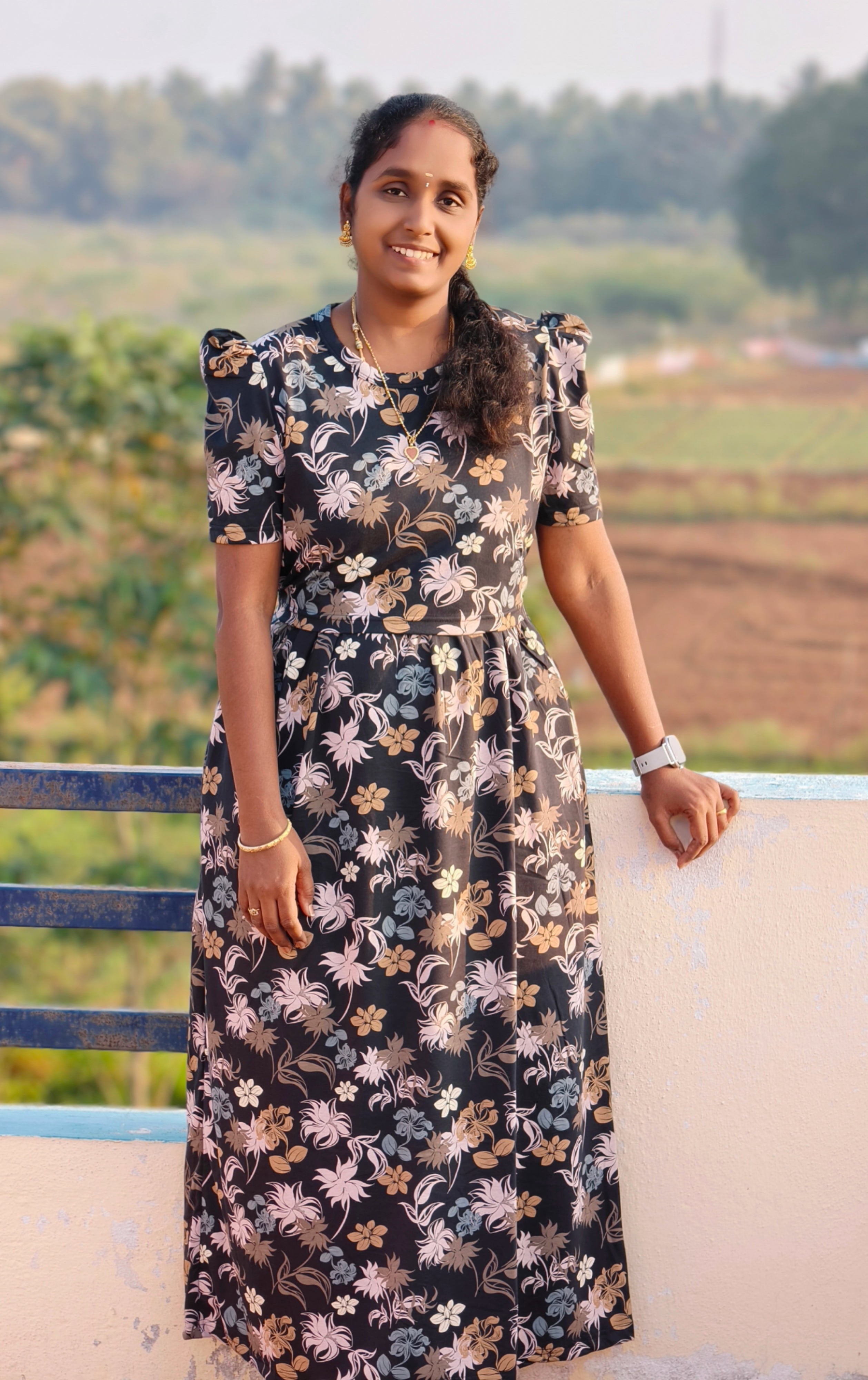 Black flower print Zipless feeding maxi