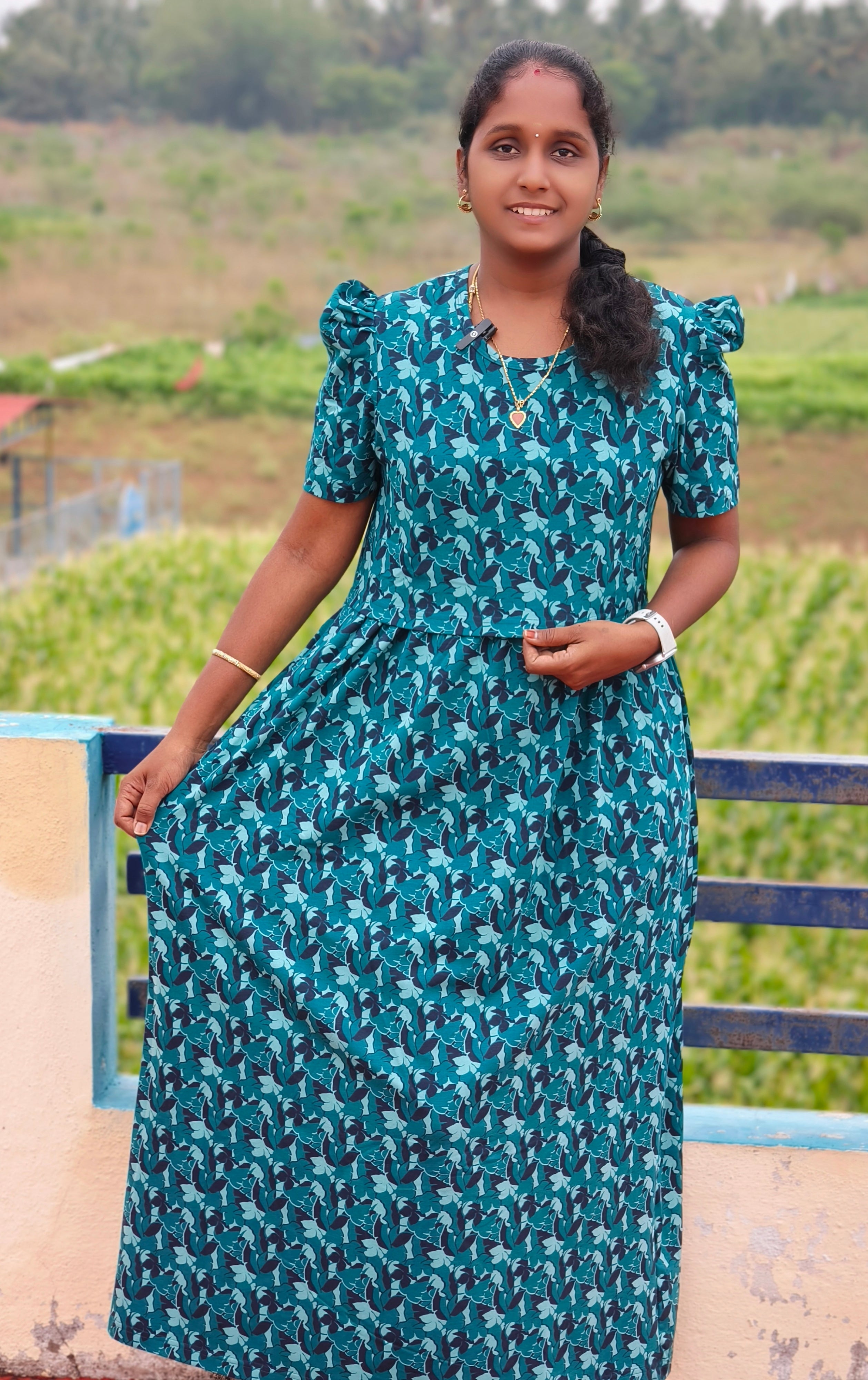 Water Blue flower Zipless feeding maxi