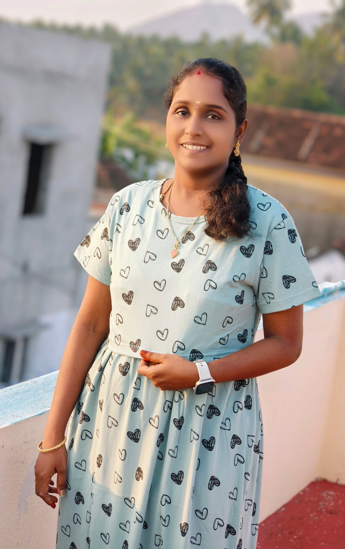 Mint heart print Normal sleeves| Zipless feeding maxi 😍