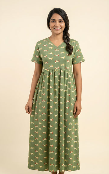 Lt green unicorn print V neck Non feeding maxi