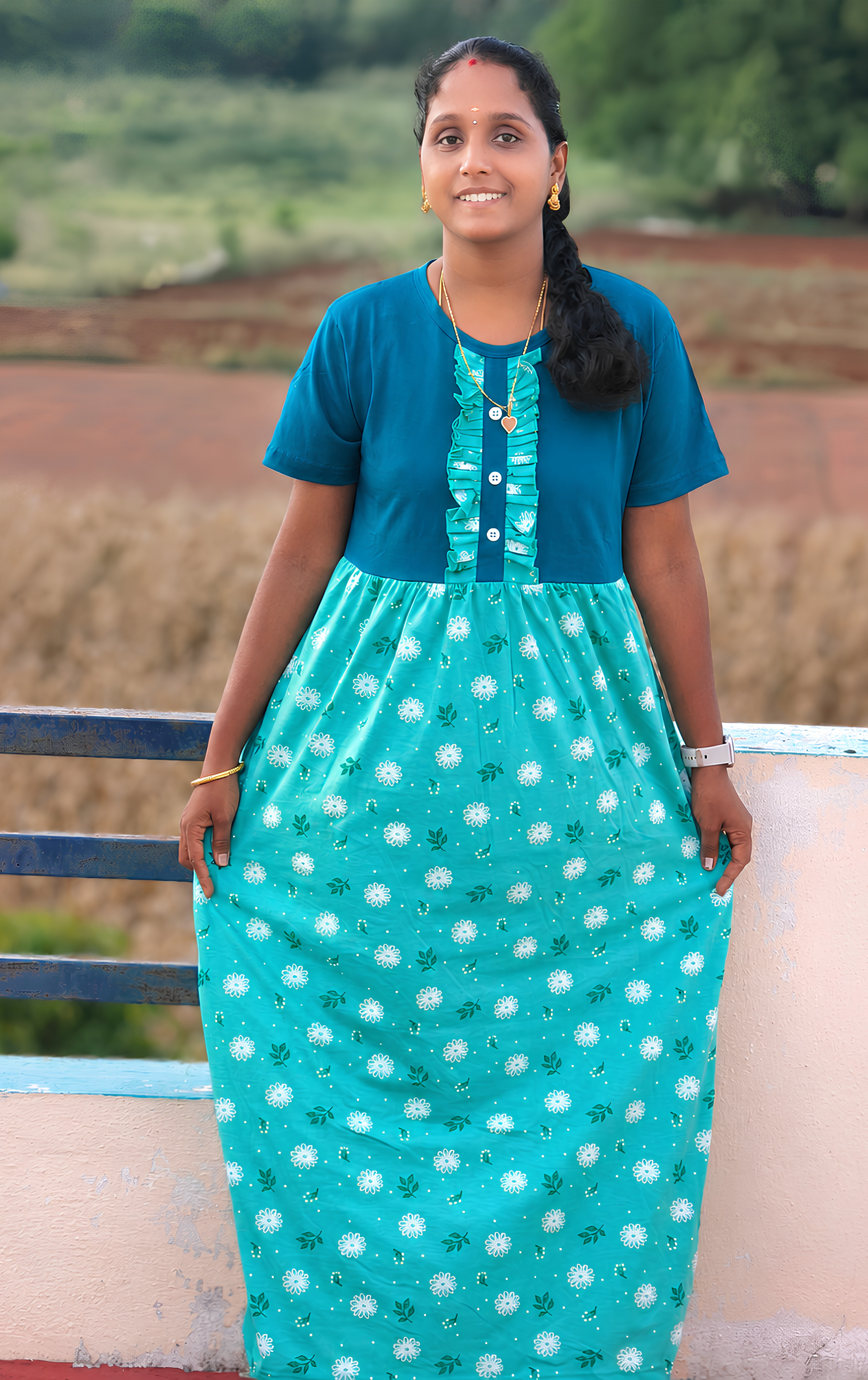 Ramar green with flower print Button Non feeding maxi 🥰🤗
