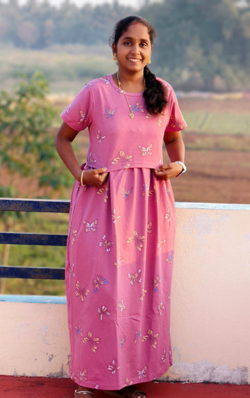 Butterfly  pink print Zipless feeding maxi