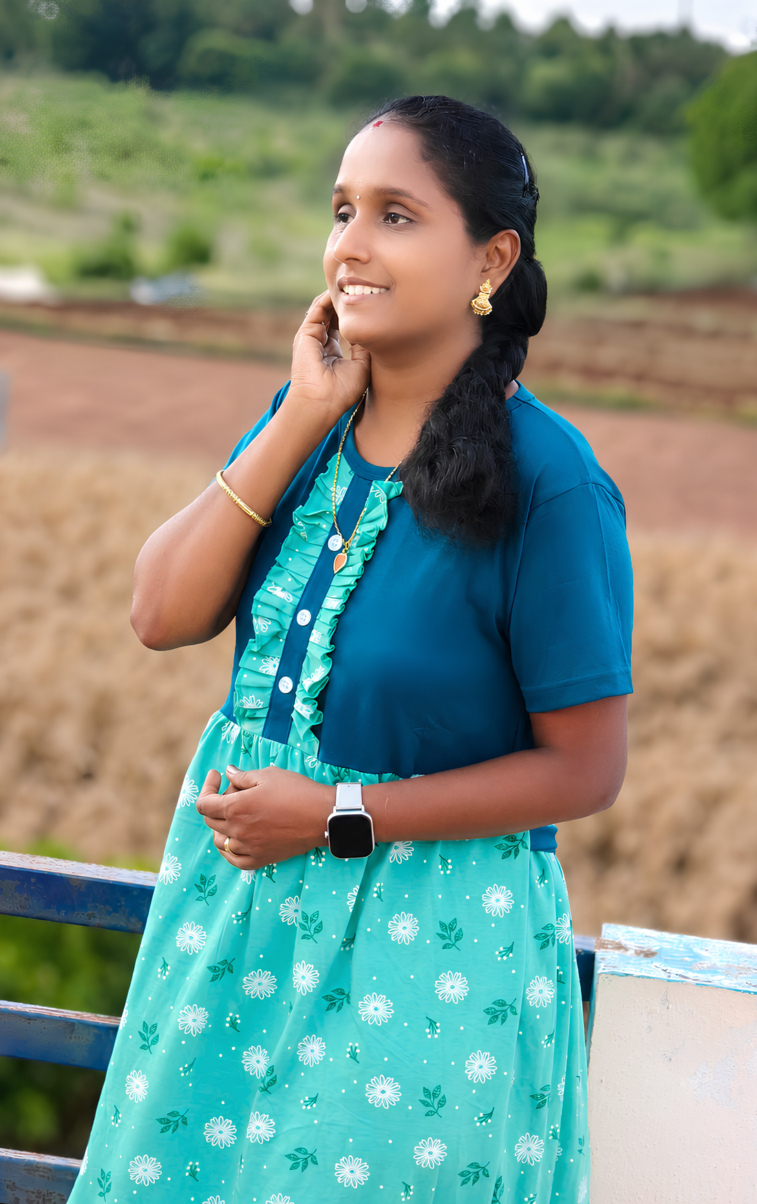 Ramar green with flower print Button Non feeding maxi 🥰🤗