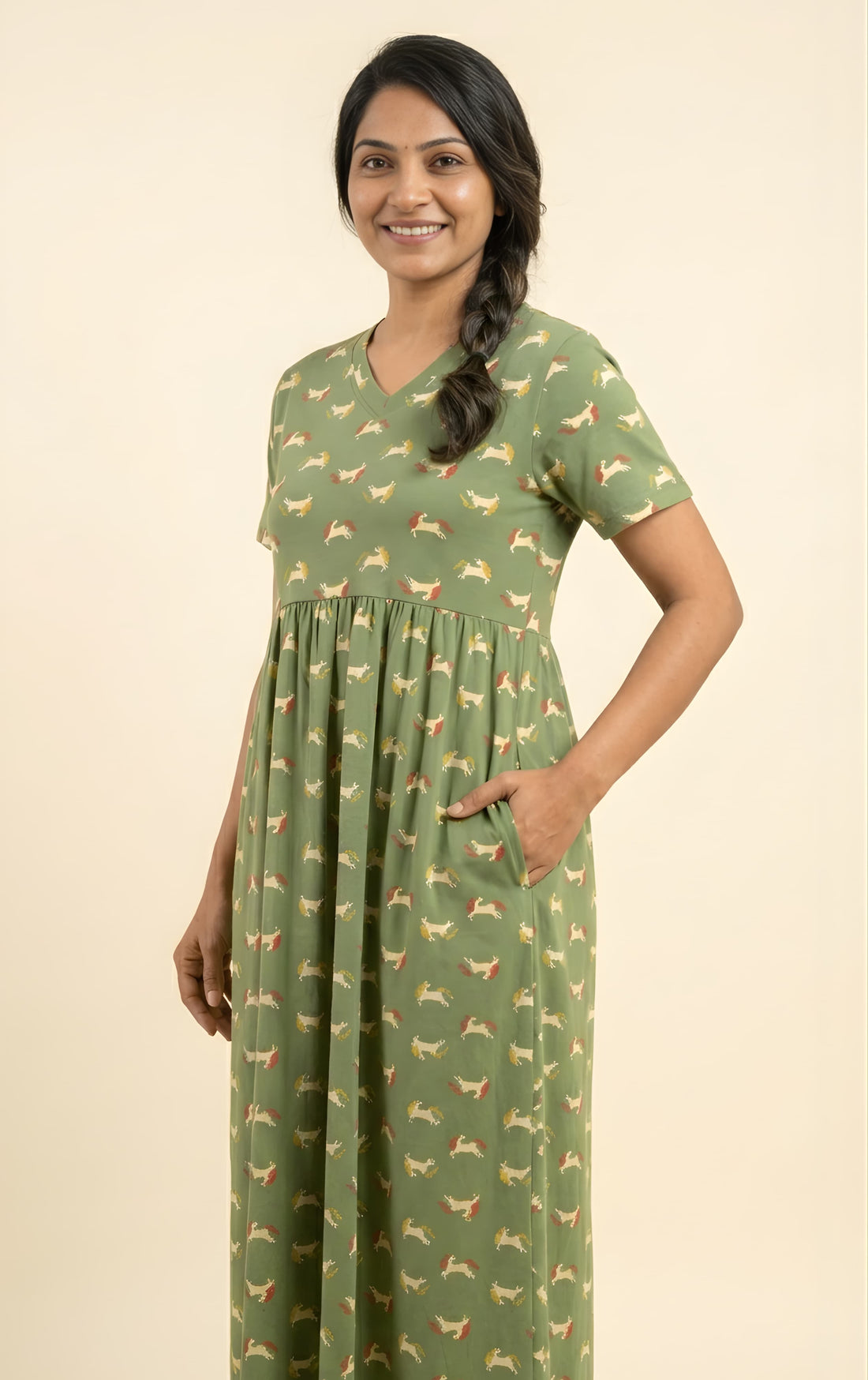 Lt green unicorn print V neck Non feeding maxi