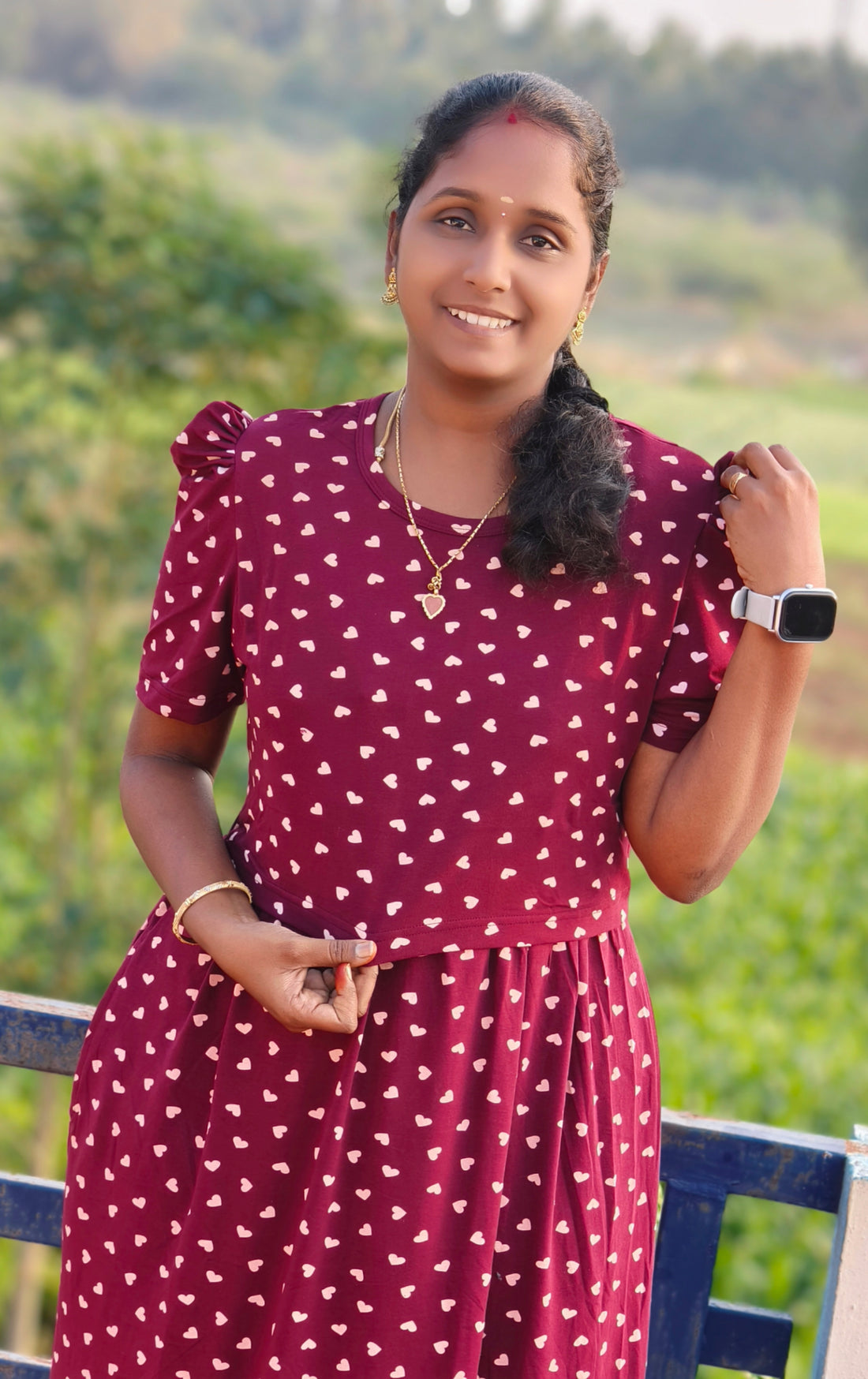 Maroon heart print | Zipless feeding maxi 😍