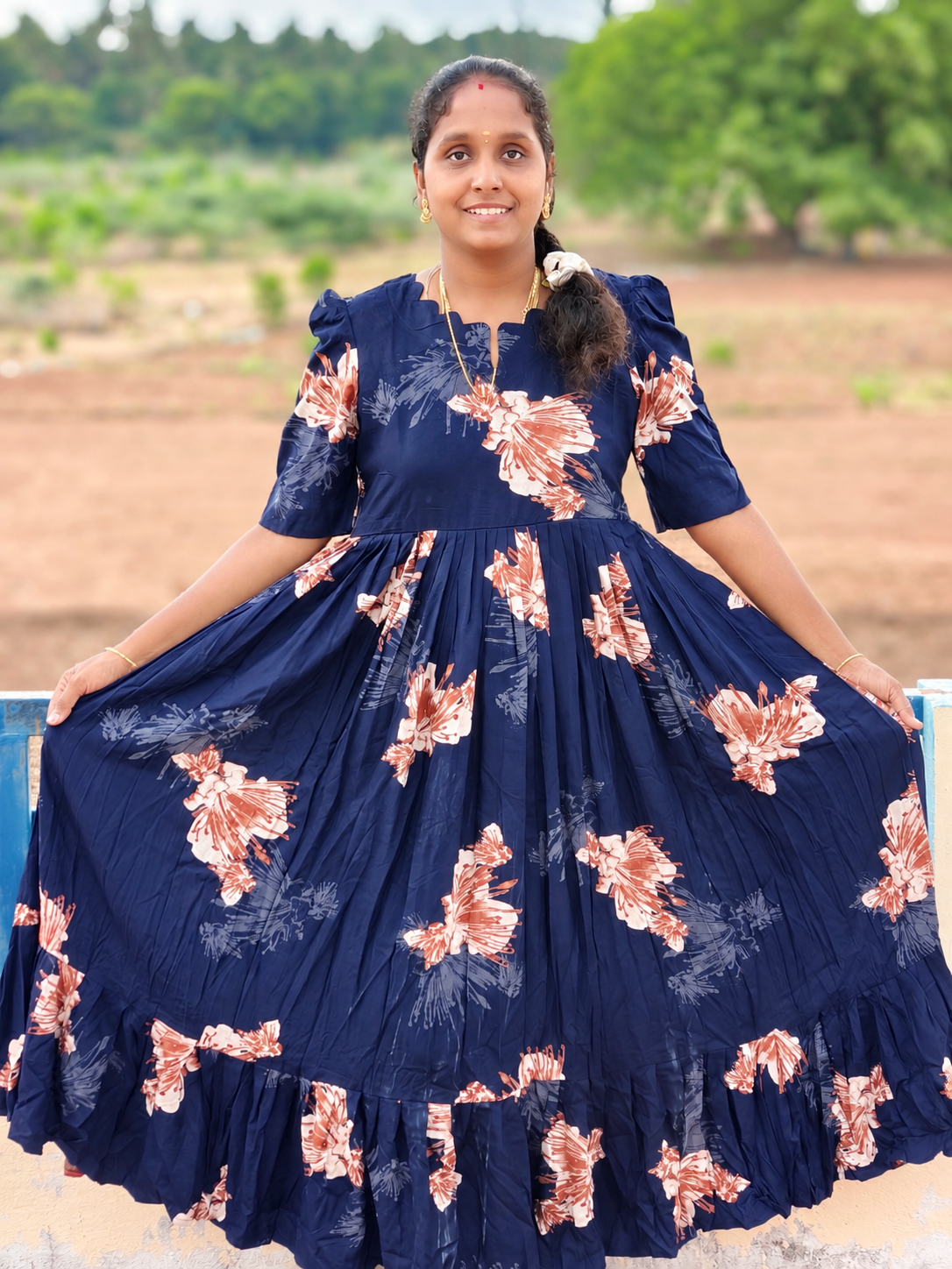 Dark Navy leaf printed