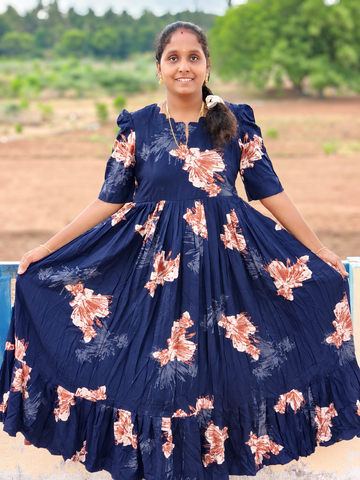 Dark Navy leaf printed