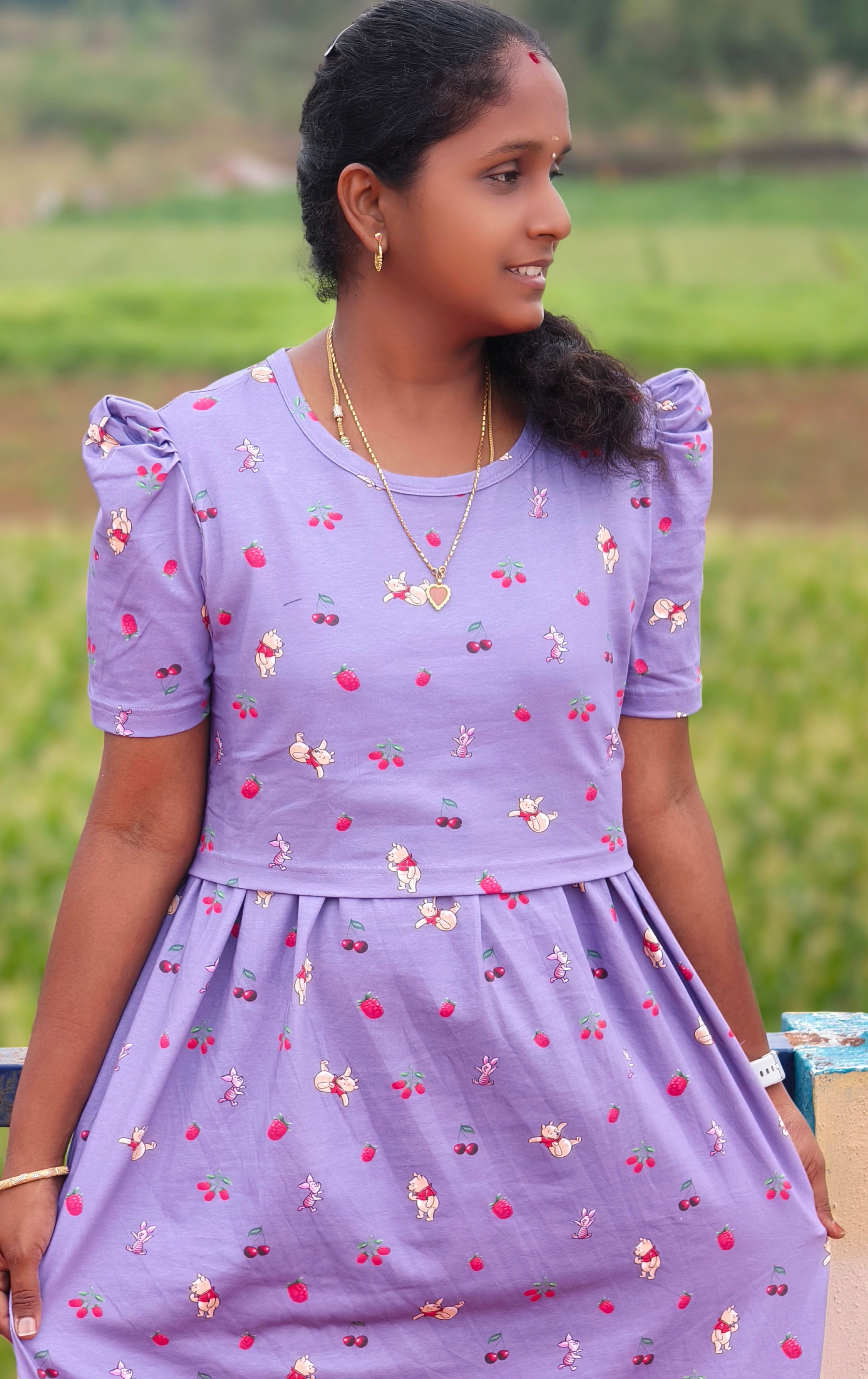 Lavender 🪻 cartoon print Zipless feeding maxi