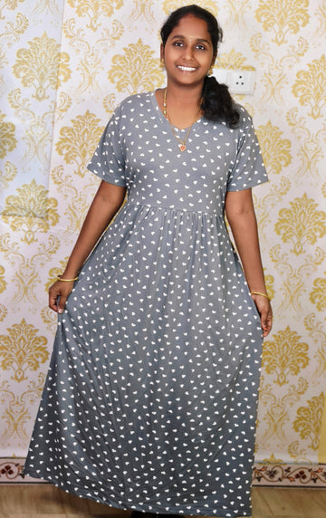 Grey heart print V NECK NON FEEDING MAXI