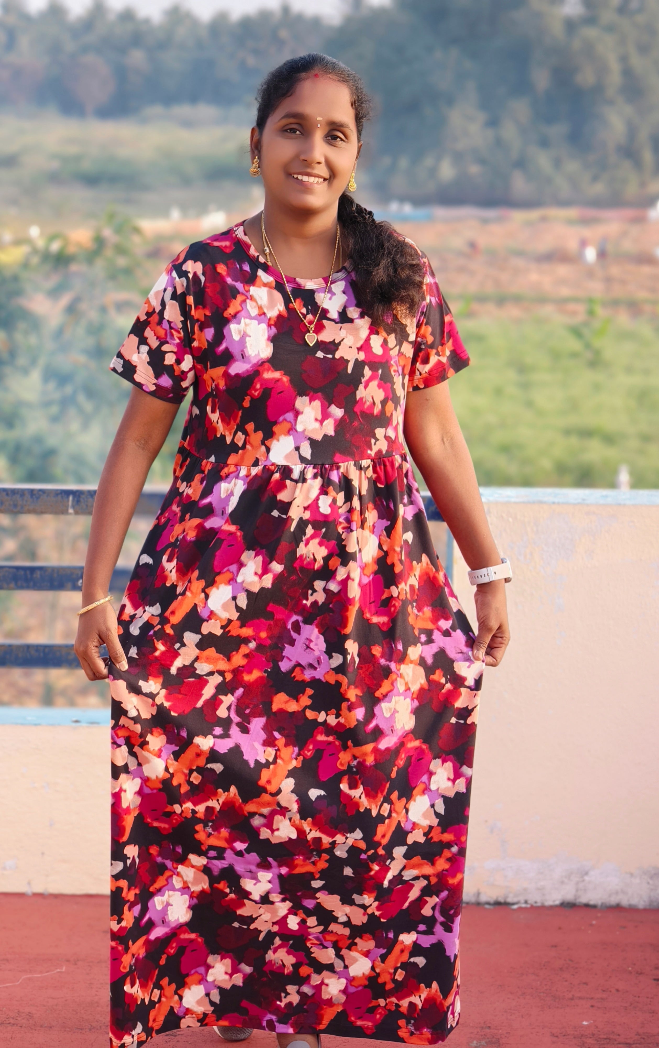 Multi colour round neckNon feeding maxi