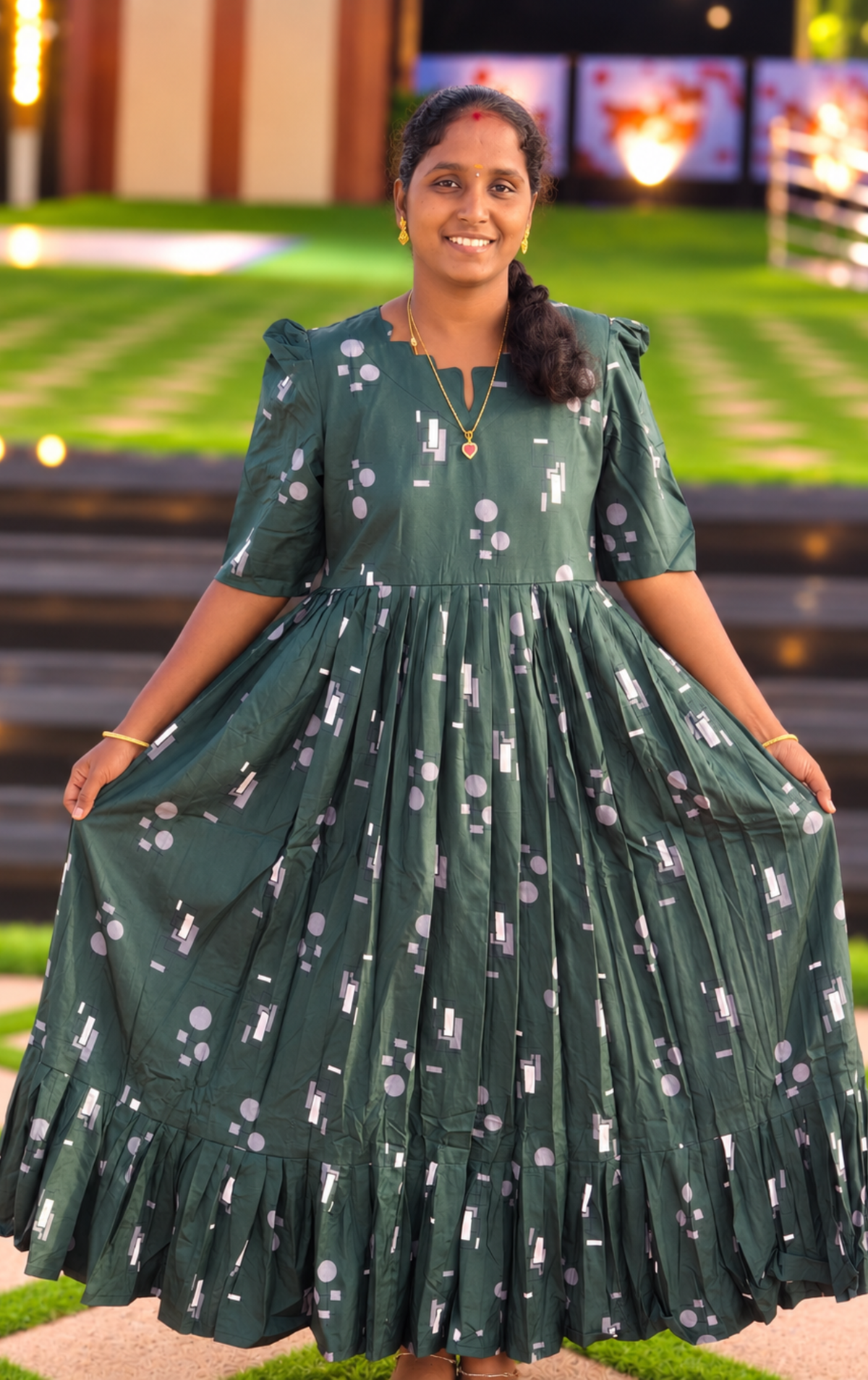 Green colour Box print non feeding maxi