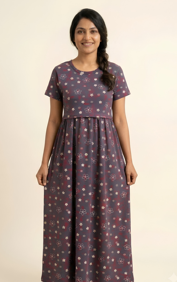 Grey Red  print Zipless feedingmaxi